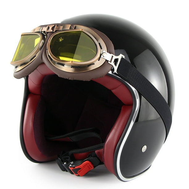 IKemiter Retro Leather Motorcycle Half Helmets Vintage Motorbike