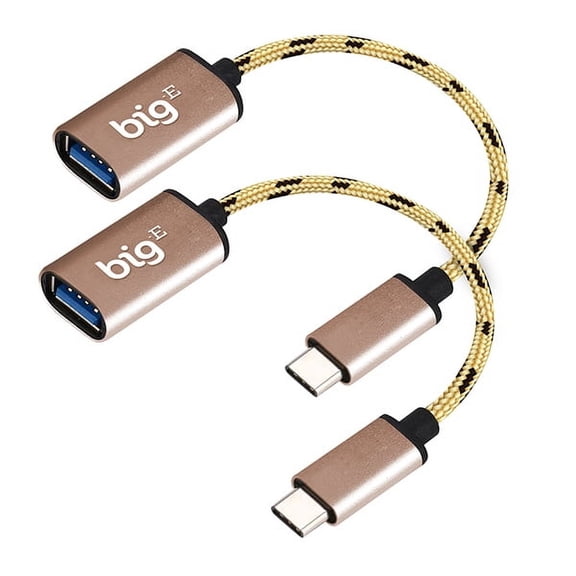 USB C to USB 3.0 A Female (2 Pack) OTG Adapter Compatible with Microsoft Surface Book 2/Book 3/Pro X/Go 2/Pro 7 for FULL USB Braided Thunderbolt 3 On The Go Cable Connector(GOLD)