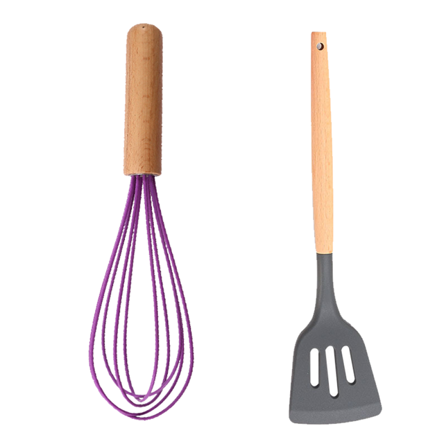 Utensilios de cocina de la cocina de 2 pedazos, espátula resistente al calor del silicón fijada para los utensilios de cocina antiadherentes