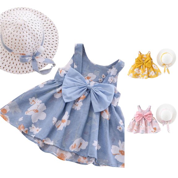 Baby Girls Dress Sleeveless Tutu Skirt Floral Print Bowknot Lovely Elegant for Summer and Party Dress Set