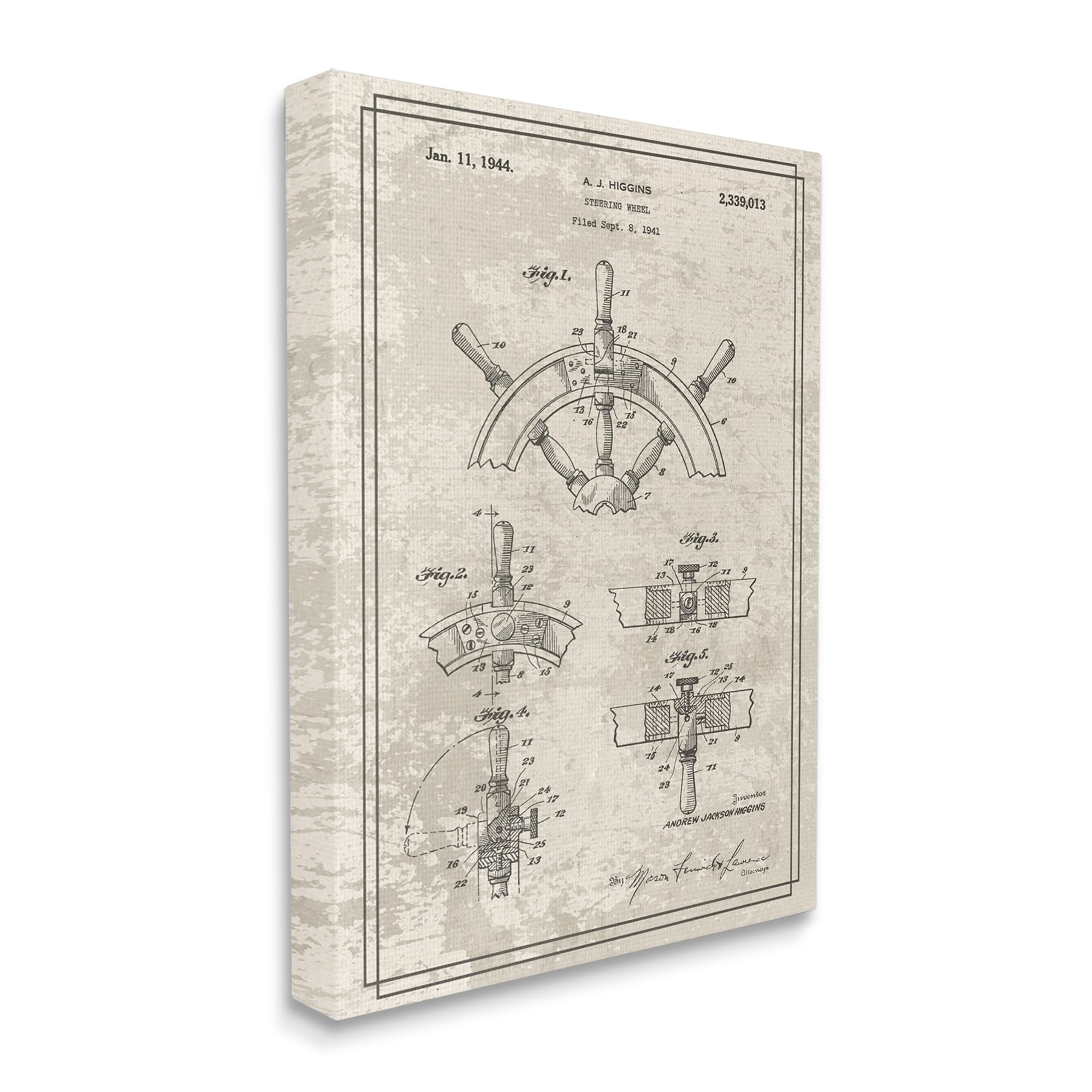 Stupell Industries Vintage Ship Steering Wheel Diagram Interior View,16 x 20,Designed by Daphne Polselli