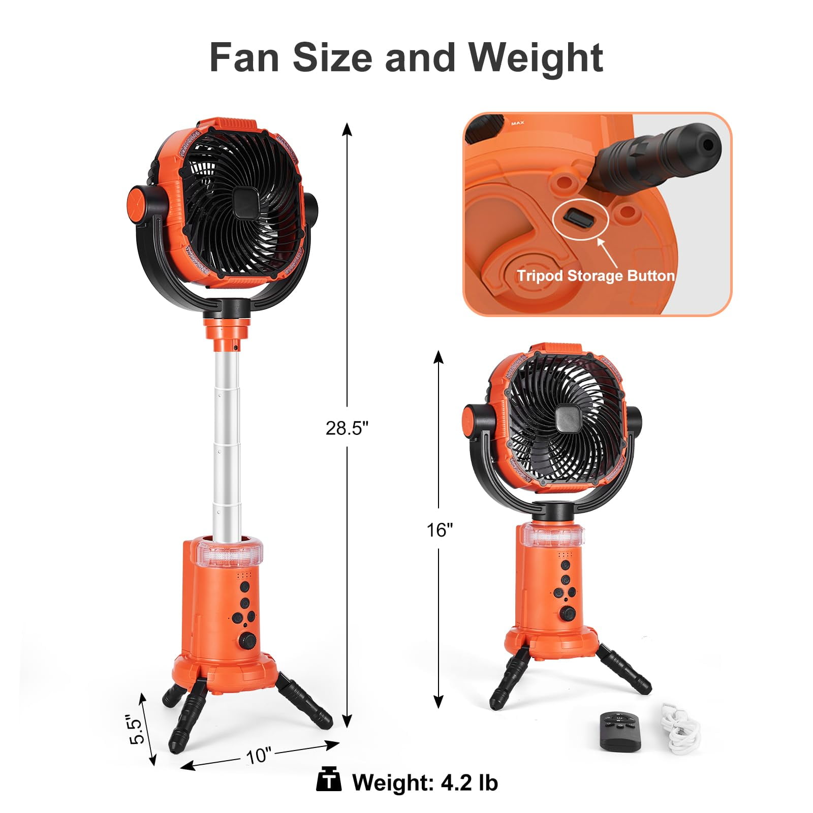 Ameitech Portable Fan - Wireless Battery Operated Fan, 20000MAH Battery, 360° Oscillating Rechargeable Fan, Remote Control & LED Lighting, Telescopic Camping Fan