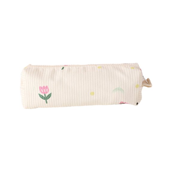 Pencil Case Stylish Floral Corduroy Large Capacity Stationery Storage Bag for Collage Office Home