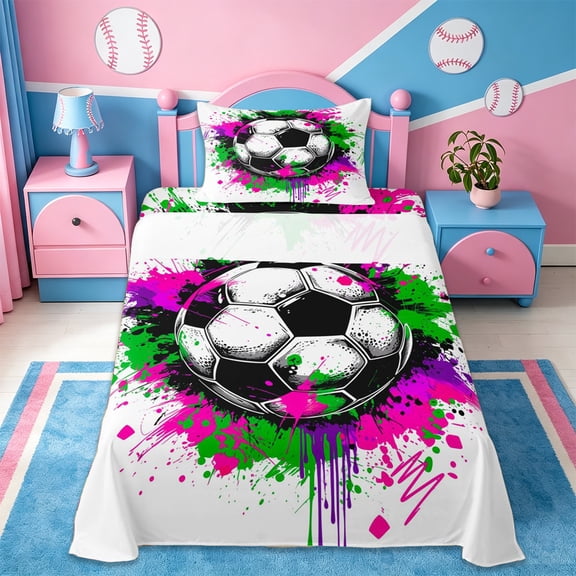 Erosebridal Soccer Football Game Twin Sheet Sets,Kids Sport Theme Bedding For Ball Lovers 3 Pieces