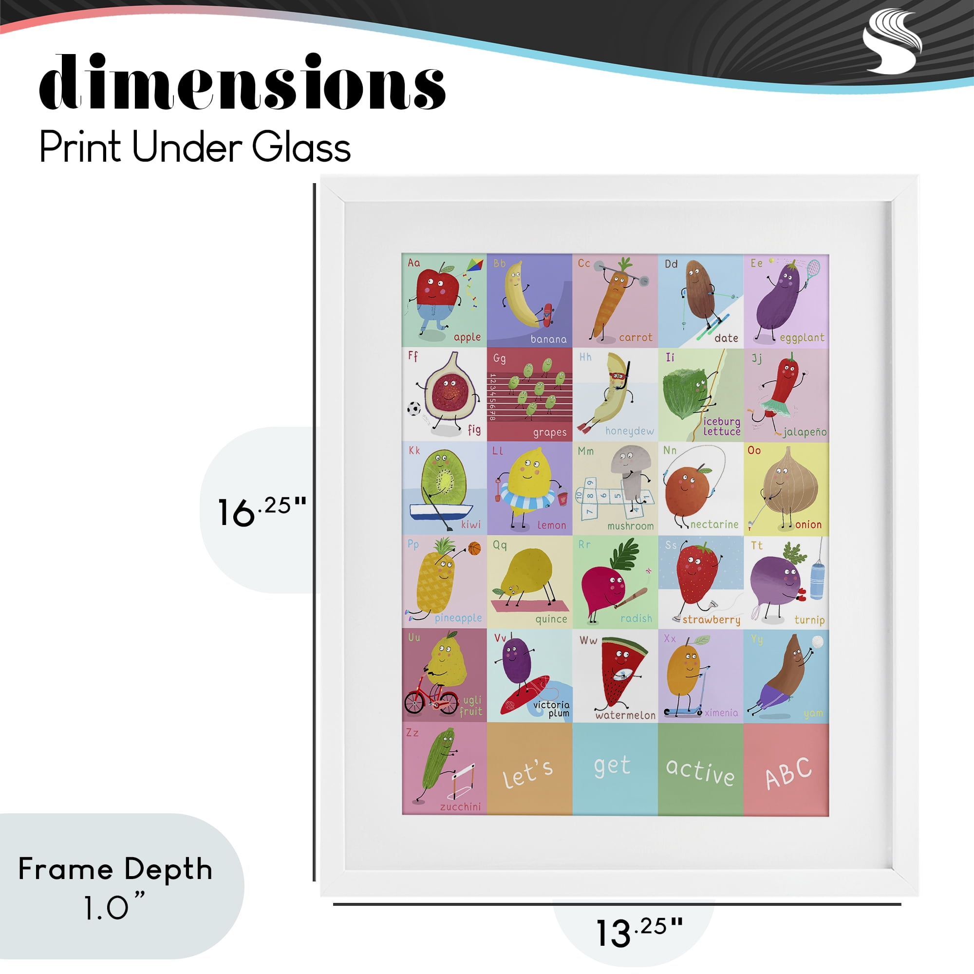 Stupell Industries Let's Get Active ABC's White Framed Print Under Glass, design by Carla Daly
