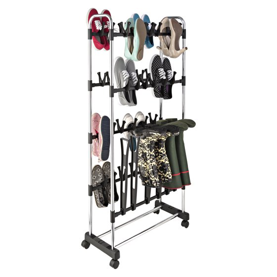 HoneyCanDo HoneyCanDo 48Pair Rolling Shoe and Boot Rack, Black