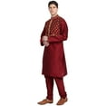 thumbnail image 6 of SKAVIJ Men's Kurta Pajama 2-Piece Set Art Silk Embroidered Party Wear Suit Red L, 6 of 6