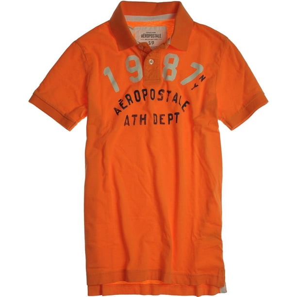 Aeropostale Mens 1987 Rugby Polo Shirt, Naranja, X-Large
