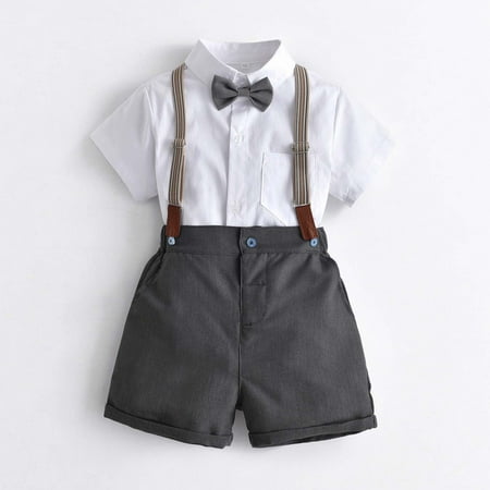 

New Years Eve Savings Clothing 2023 loopsun Boys Gentlemen s Clothing Summer Short Sleeve Top Bib Shorts Tie Four-piece Set