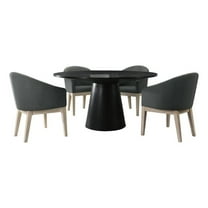 Pemberly Row Ebony Black Wood 5 Piece Round Dining Table Set with Gray Chairs