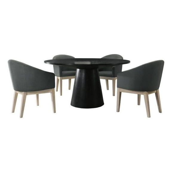 Pemberly Row Ebony Black Wood 5 Piece Round Dining Table Set with Gray Chairs