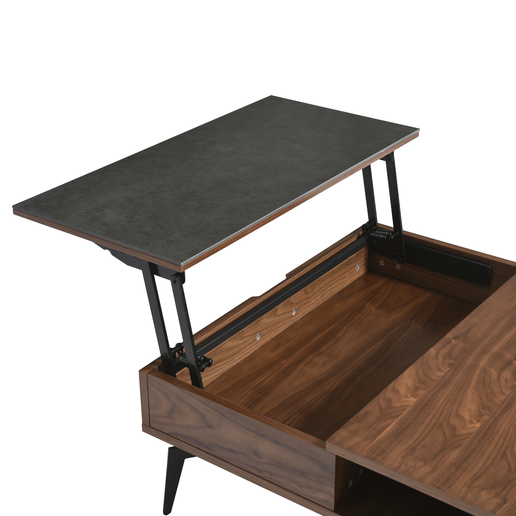 Zola Transitional Square Lift-Top Coffee Table in Walnut Finish with Sintered Stone Panel
