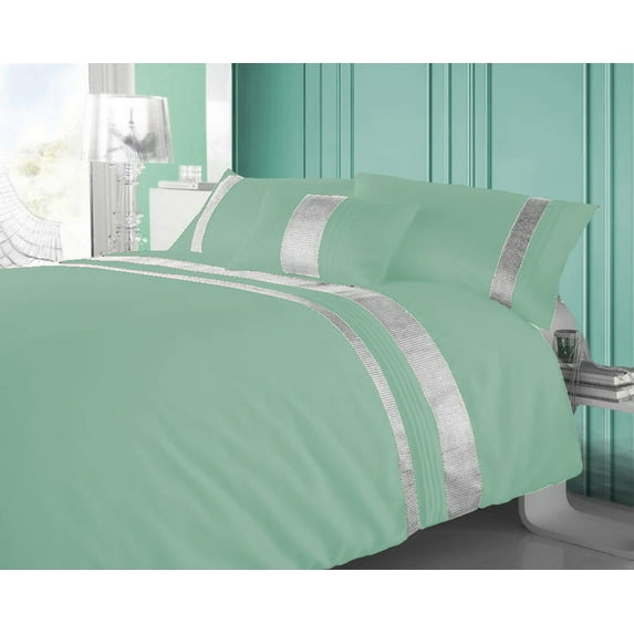 BedDecor 100% Egyptian Cotton 600 TC 3PCS Silver Lining Duvet Set + 1PC Cushion Cover (Aqua Blue, Twin/Twin XL)