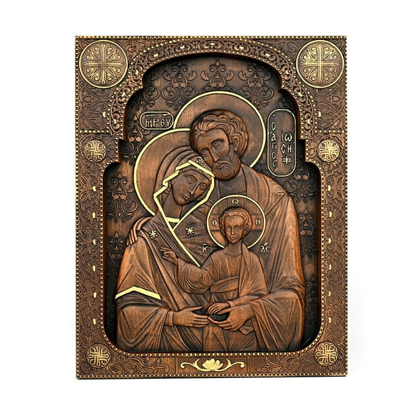 Holy family nativity christmas wood carving gift religious byzantine icon statue plaque home decoration