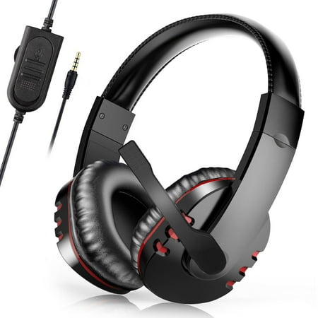 Stereo Gaming Headset for PS4, Xbox One, PC, Noise Cancelling Over Ear Headphones with Mic, Bass Surround, Soft Memory Earmuffs for Laptop Mac Nintendo Switch Games
