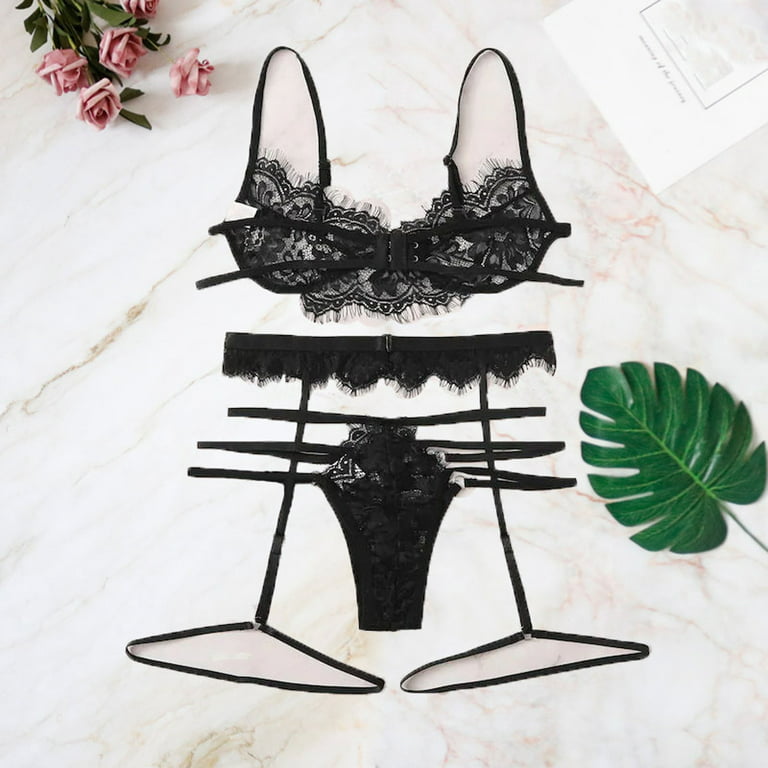 Black Sexy Lingerie Barely There Lingerie Mesh Lingerie Bridal Lingerie Set  Holiday Lingerie Sexy Underwear 3 Piece Set 