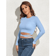 thumbnail image 4 of PrettyGuide Women's Knit Cropped Top Long Sleeve Crisscross Tie Back Casual Ribbed Fitted Crop Tee Shirt, 4 of 7