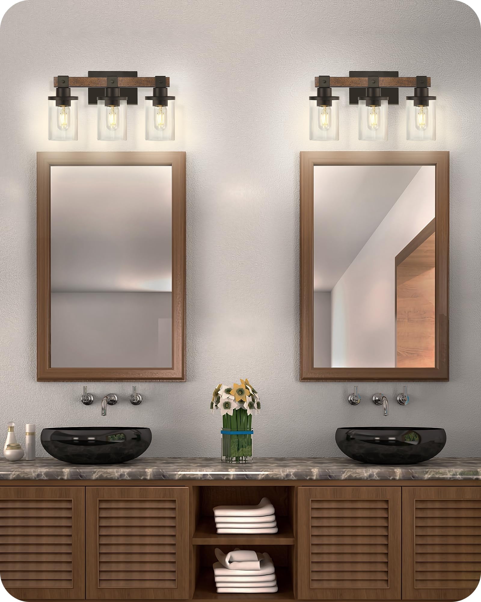 3-light Bathroom Light Fixture  Farmhouse Vanity Lights For With Glass Shade Rustic Fixtures E26 Base F08bd05