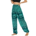 thumbnail image 4 of Previn Women's Boho Yoga Pants High Waisted Thai Indian Beach Soft Trousers Harem Loose Summer Stretch Bohemian Yoga Pants Green One Size, 4 of 4