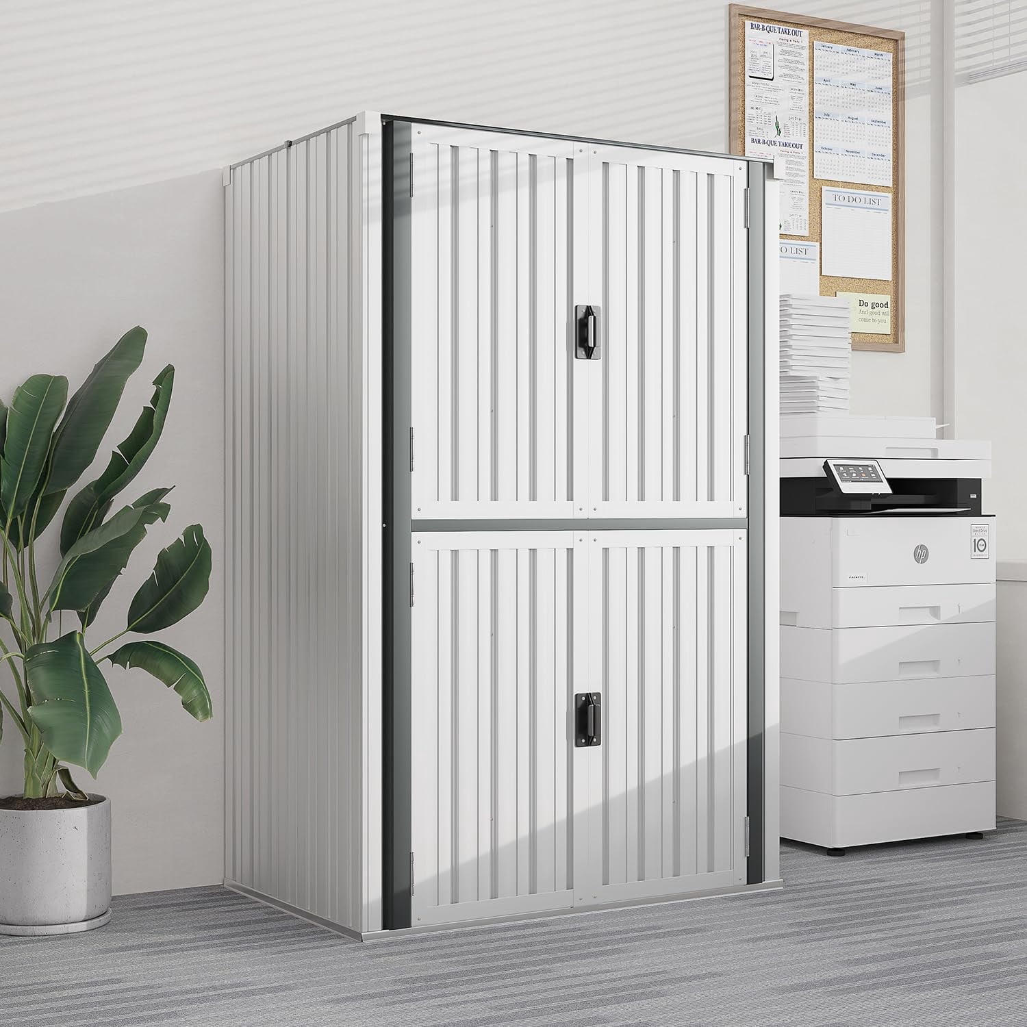 YODOLLA 2.5'x 3.5' Outdoor Metal Storage Cabinet with Locking Doors and Adjustable Shelves for Home, Office,Garden(White)