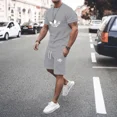 thumbnail image 3 of Conjunto de camiseta y pantalón corto de verano de manga corta, ropa deportiva de fitness y jogging, marca de moda, 2 piezas, novedad 2024, 3 of 4