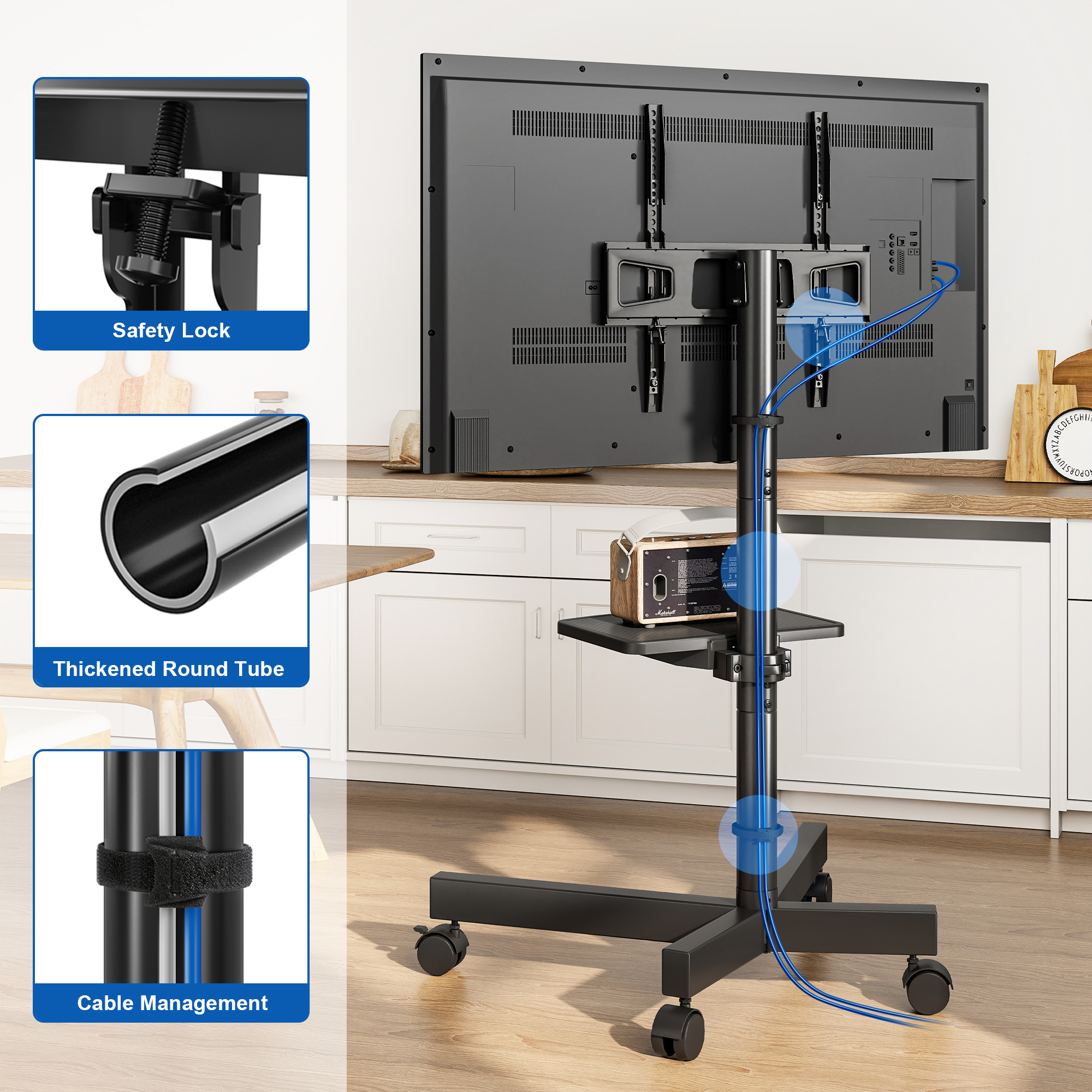 RTVR Modern Rolling TV Stand with Shelf for 23-60 inch TVs photo 6