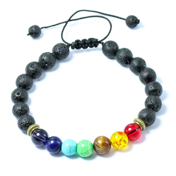 Men Women 8mm Lava Rock 7 Chakras Aromatherapy Essential Oil Diffuser Bracelet Braided Rope Natural Stone Yoga Beads Bracelet Bangle 6084