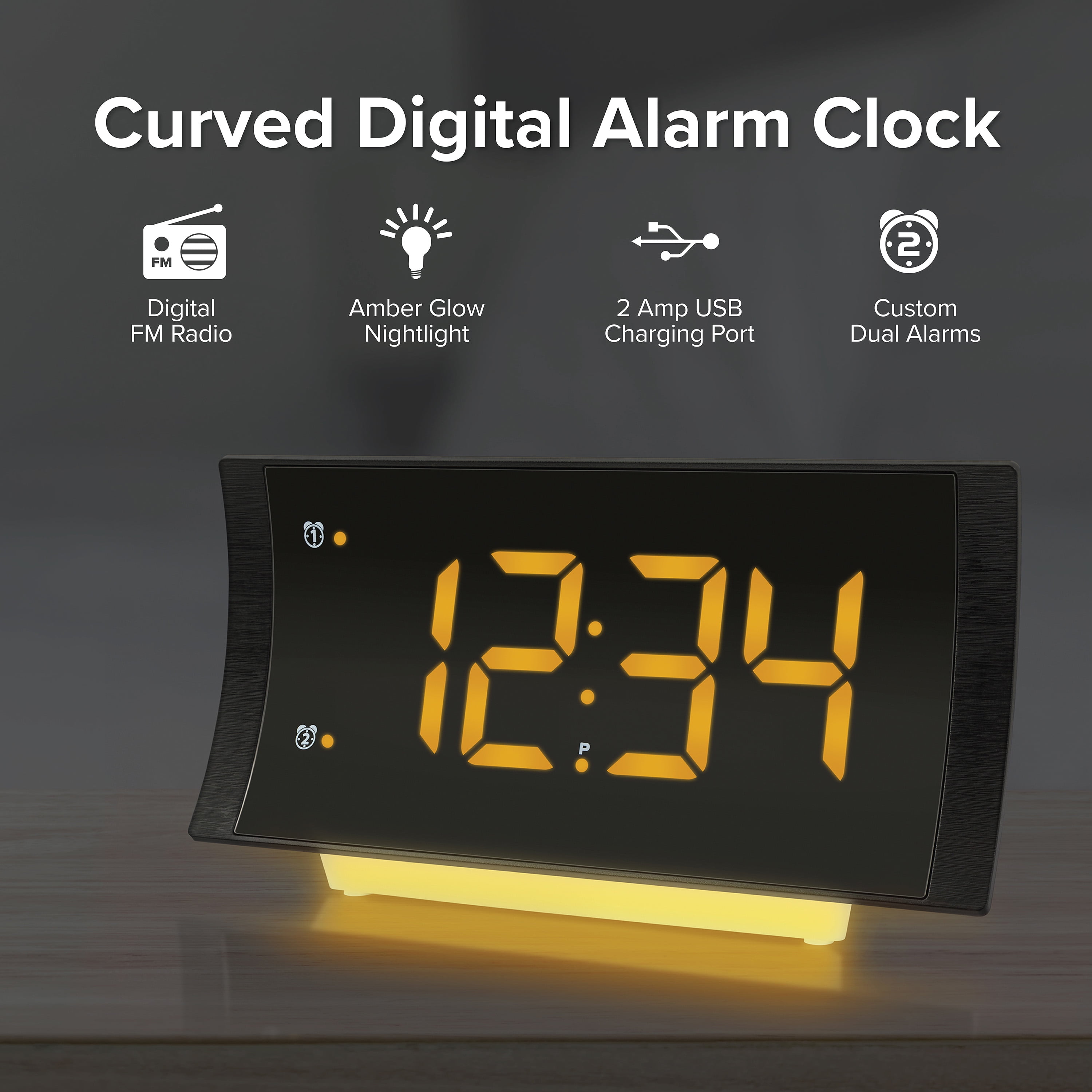 La Crosse Technology Black LED Bedside Alarm Clock 617-89577-INT with Radio and USB port