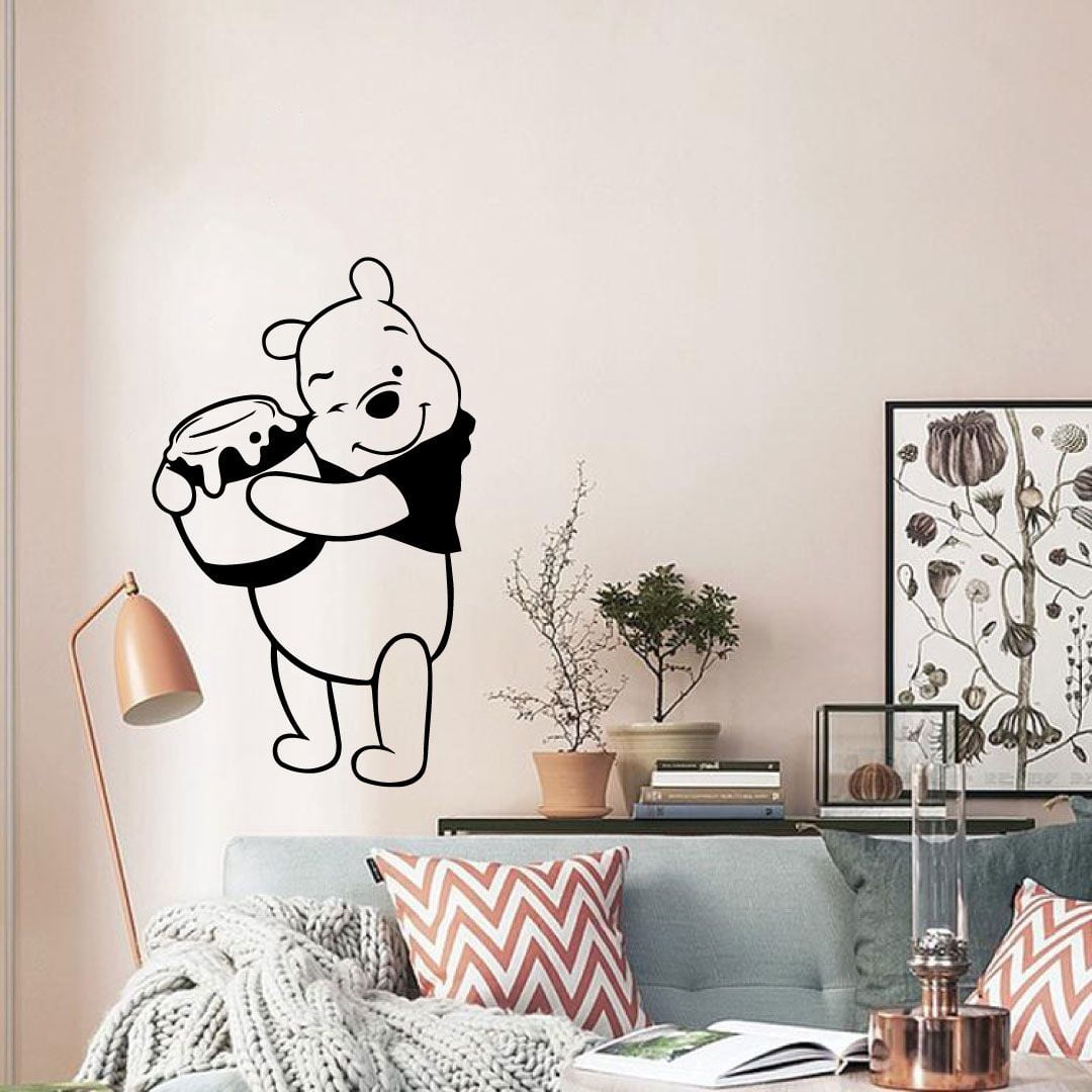 Cute Winnie The Pooh And Hunny Pooh Bear Pooh Loves Hunny Silhouette Vinyl Sticker Wall Art Decoration Decal For Kids Baby Girl Baby Boy Room Home Room Wall Sticker Decal Size (40x40 inch)