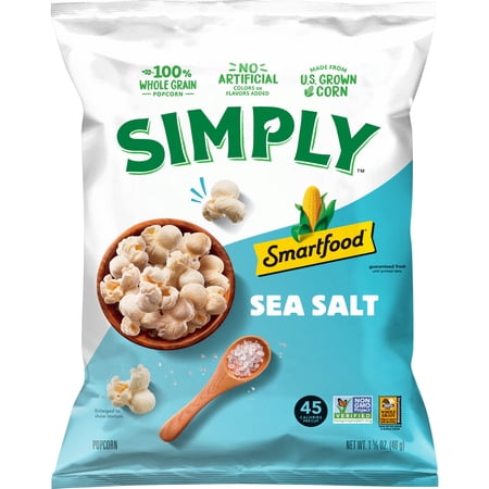 Smartfood Popcorn Simply Sea Salt Flavored Popcorn Snack, 1.625oz Bag Single Pack