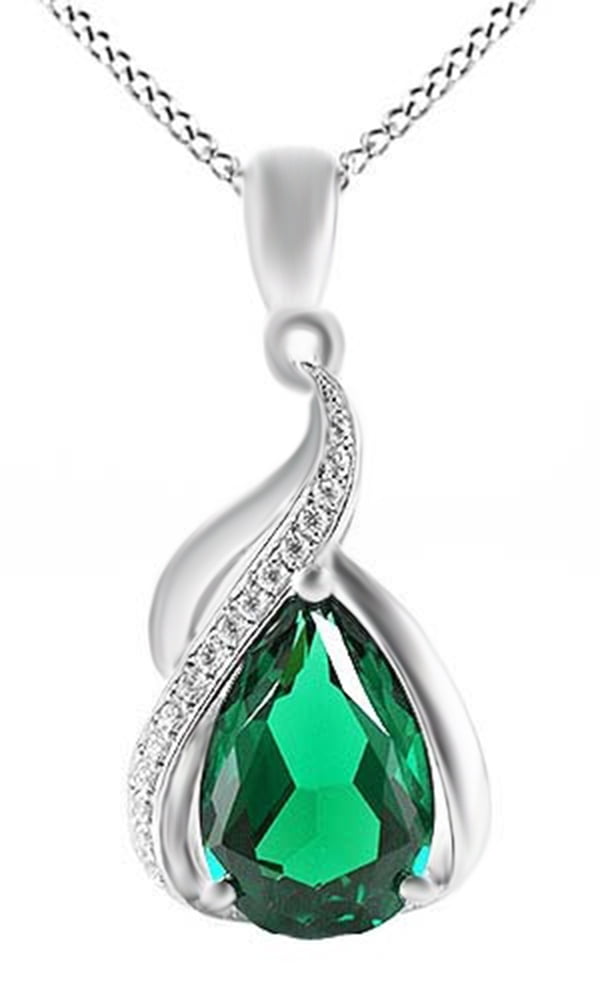 3.5 Ct Simulated Green Emerald CZ Pendant Necklace 14k Gold Over