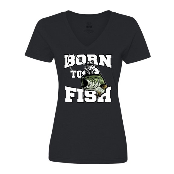 Inktastic Born to Fish Women's V-Neck T-Shirt
