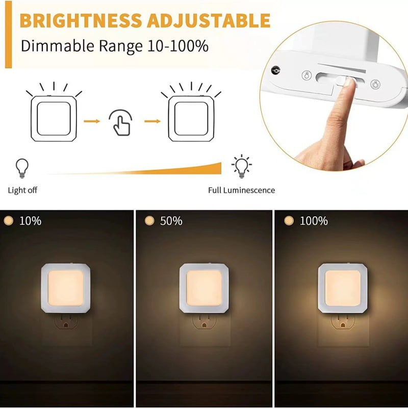 Plug-in Dimmable LED Night Light with Automatic Dusk to Dawn Sensor, Soft Warm White Night Light for Hallways, Bedrooms, Kids Rooms, Kitchens, Stairs, 4-Pack,white