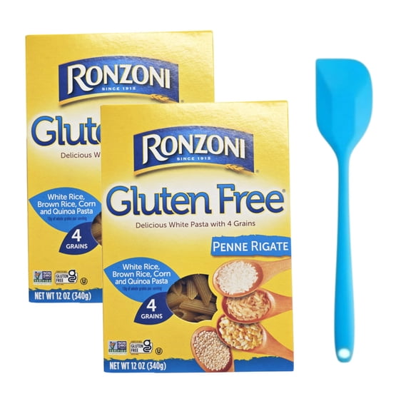 Ronzoni Gluten Free Penne, 12 oz (2 pack), Non-GMO, Vegan, 4-Grain White Pasta, (Shelf Stable) and 8in Silicone Spatula (Color Varies)