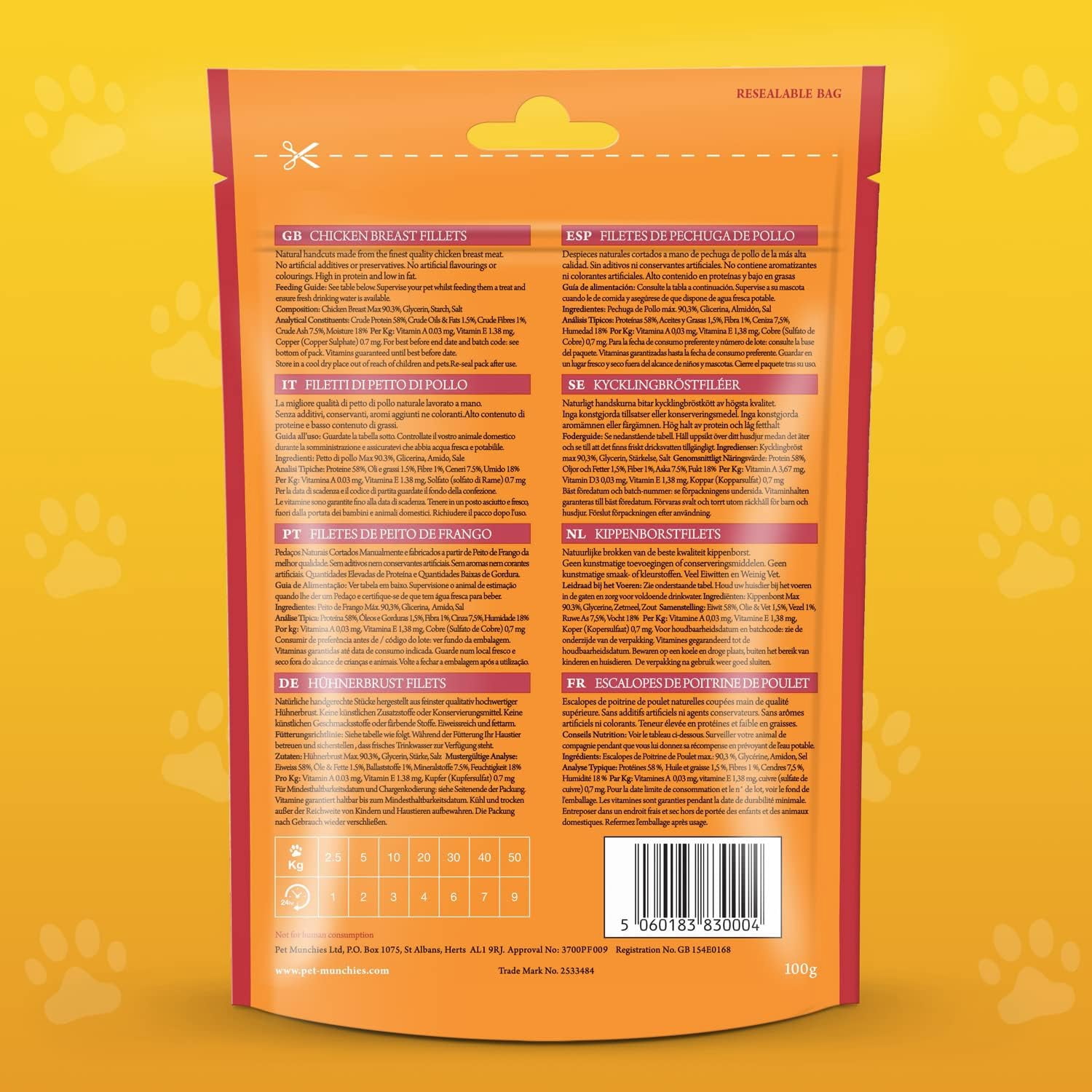 Pet Munchies Chicken Breast Fillet 100g Case of 8