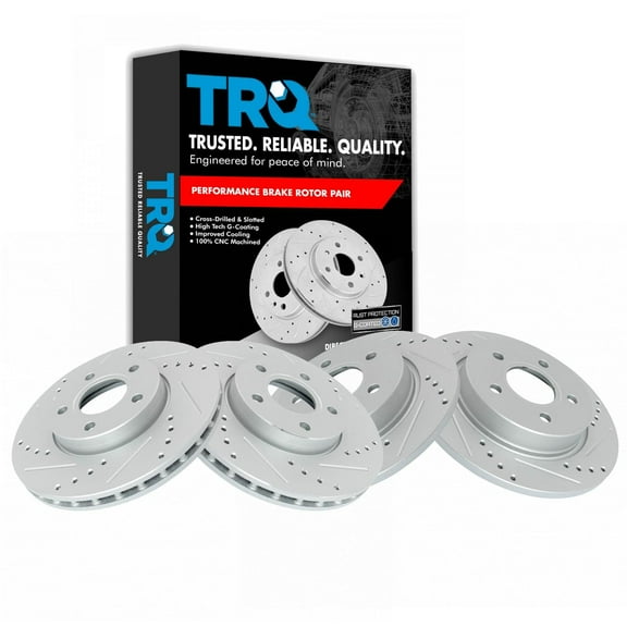 TRQ Front and Rear Performance Brake Rotors Set Premium G-Coated Cross Drilled & Slotted Fits Select 2012-2018 Ford Focus