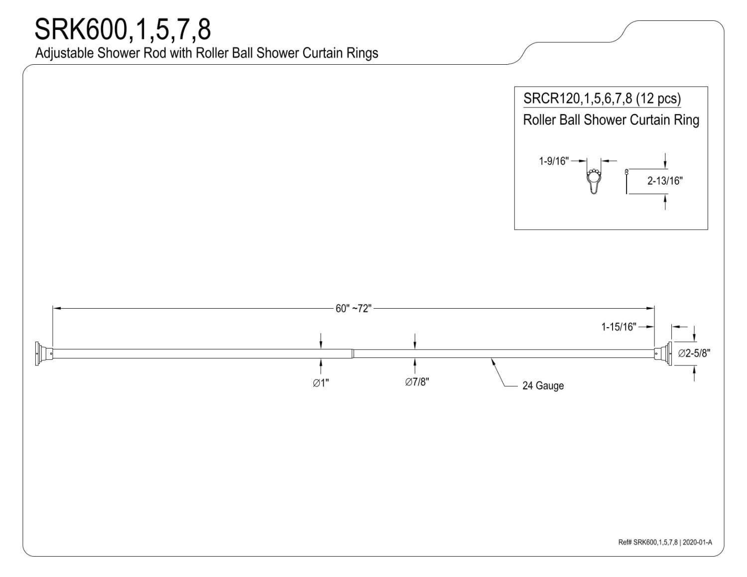 Kingston Brass Americana SRK605 60"-72" Adjustable Shower Curtain Rod with Ring Combo, Stainless Steel, Oil Rubbed Bronze Finish
