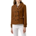 thumbnail image 1 of Abrigo de doble botonadura con solapa de pico para mujer Inspire Chic, invierno, lana, talla XL, marrón oscuro, 1 of 7