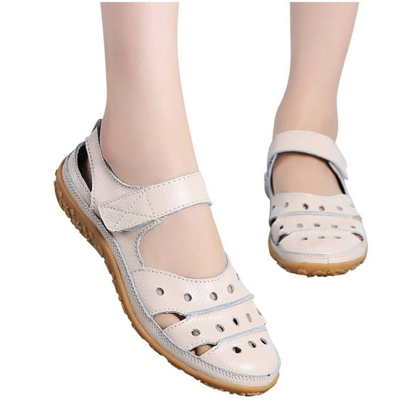 ELABCH Sandals for Women Summer Sandals Hollow Hole Breathable Nurse Casual Shoes Beige Size 4.5
