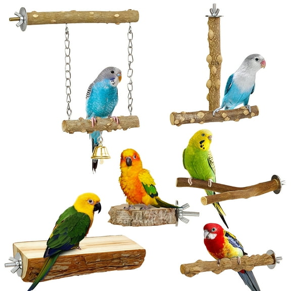 6Pcs Parrot Perch Bird Stand, Natural Grape Wood Poles, Parrot Cage Supports, Sports Training Platform for Conures Budgies Finches Cockatiels