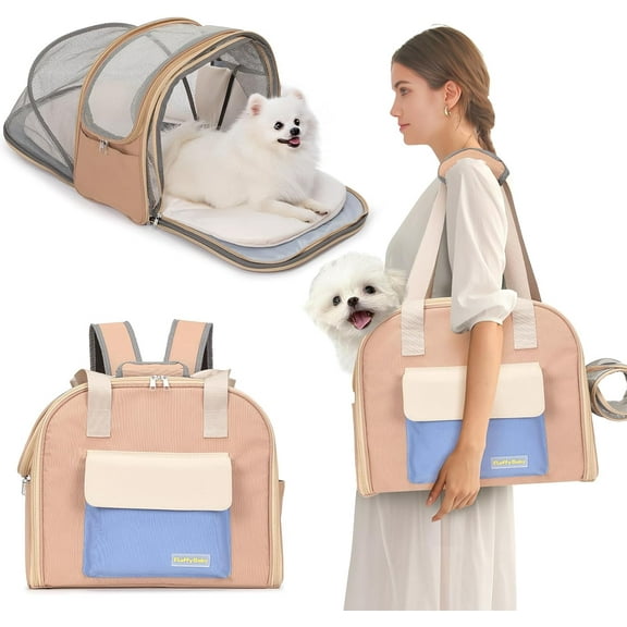 Expandable Cat & Small Dog Carrier Backpack, Soft-Sided Airline-Approved Pet Travel Bag with Dual-Side Expansion, Under-Seat Fit, Breathable Mesh, for Hiking, Vet Visits & Trips (Up to 22 lbs)