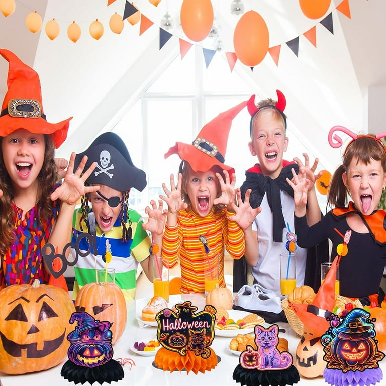 Pink Halloween Honeycomb Centerpieces - Ghost, Pumpkin & Bat Table Decor For Girls' 1st, 2nd, 3rd Birthday Party