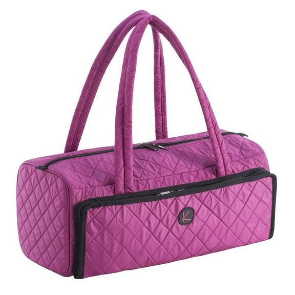 Quilted Tote Shoulder Beauty Bag With Brush Storage Pocket Ideal for Cosmetic Bottles Brushes Acessorries (Purple)
