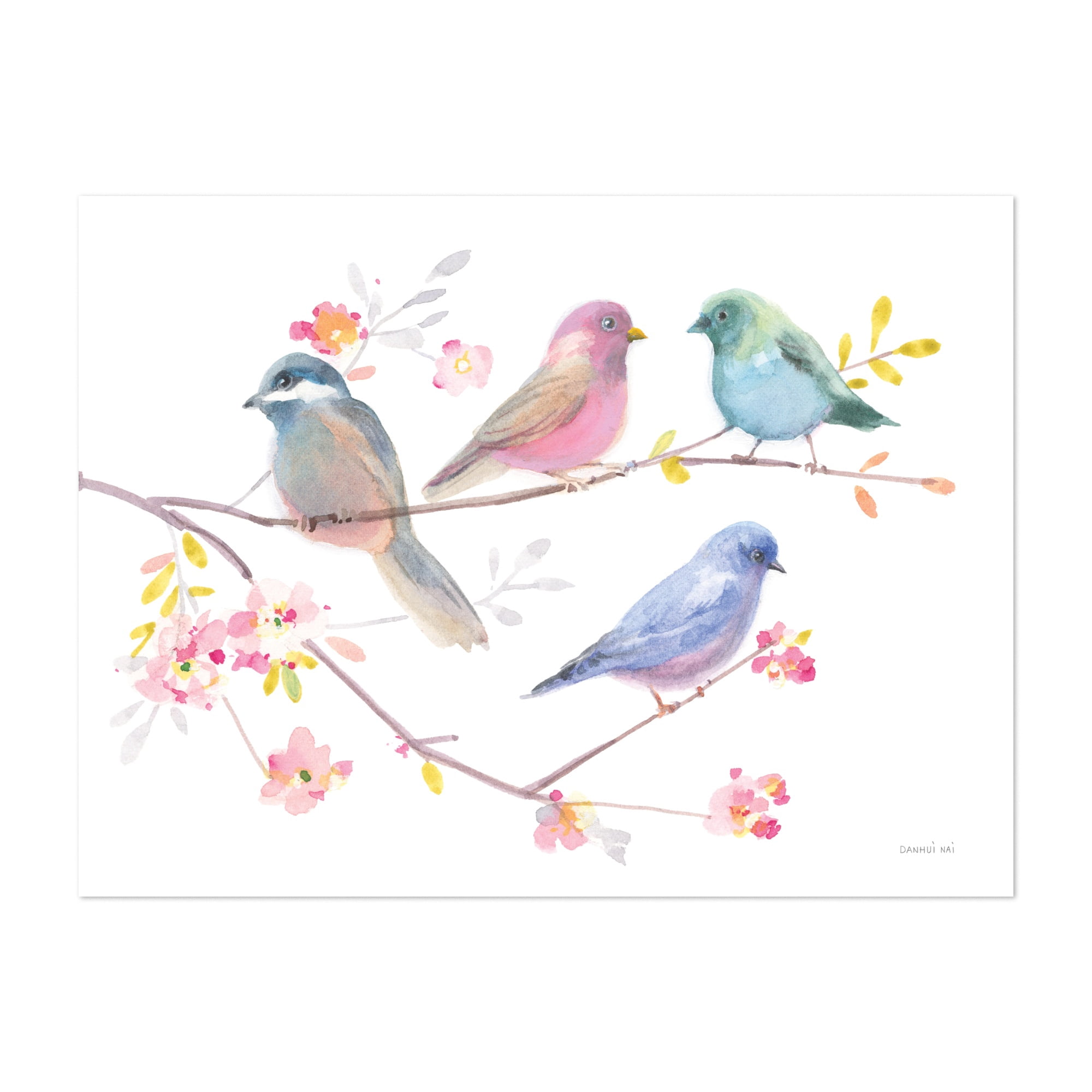 Flight Friends V Illustrations Animals Bird Birds Florals 12" x 18" Art  Print/Poster - Walmart.com