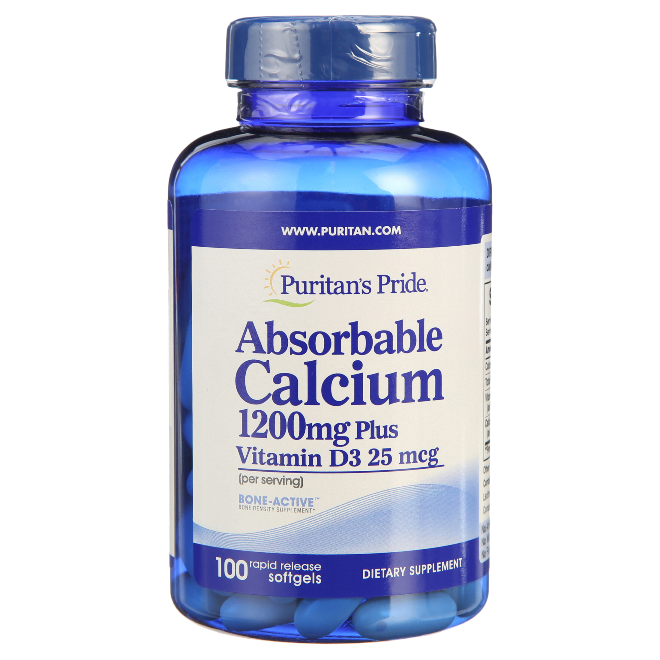 Puritan's Pride Absorbable Calcium 1200 mg with Vitamin D 1000 IU, 100 ...