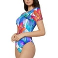 thumbnail image 2 of KLL Women 's Crew Neck Bodysuit Jumpsuits Bright Flowers Print Short onesies Stretch T Shirts, 2 of 7