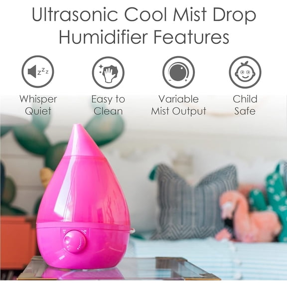 Ultrasonic Humidifiers for Bedroom and Office, 1 Gallon Cool Mist Air Humidifier for Large Room and Home, Humidifier Filters Optional, Pink