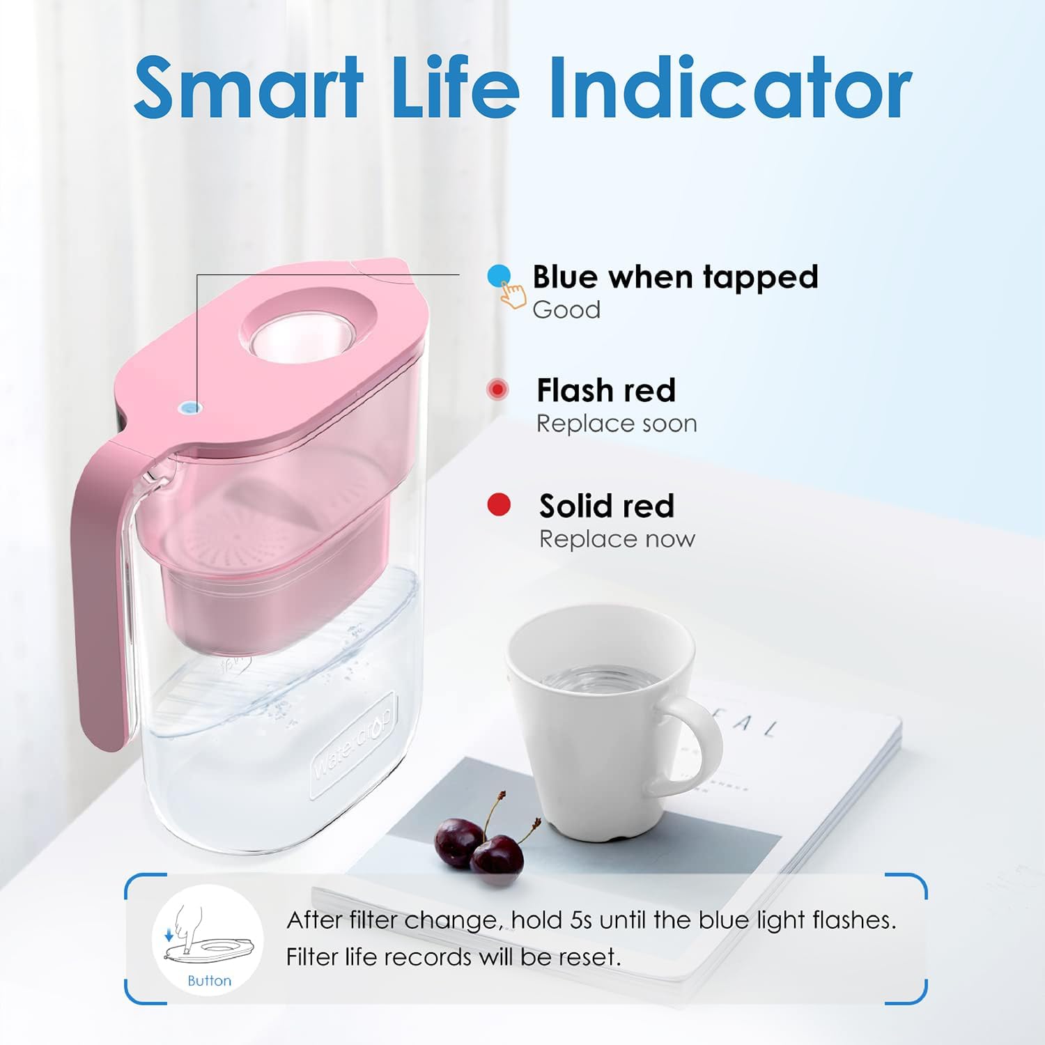 Waterdrop 7-Cup Water Filter Pitcher, Pink photo 5