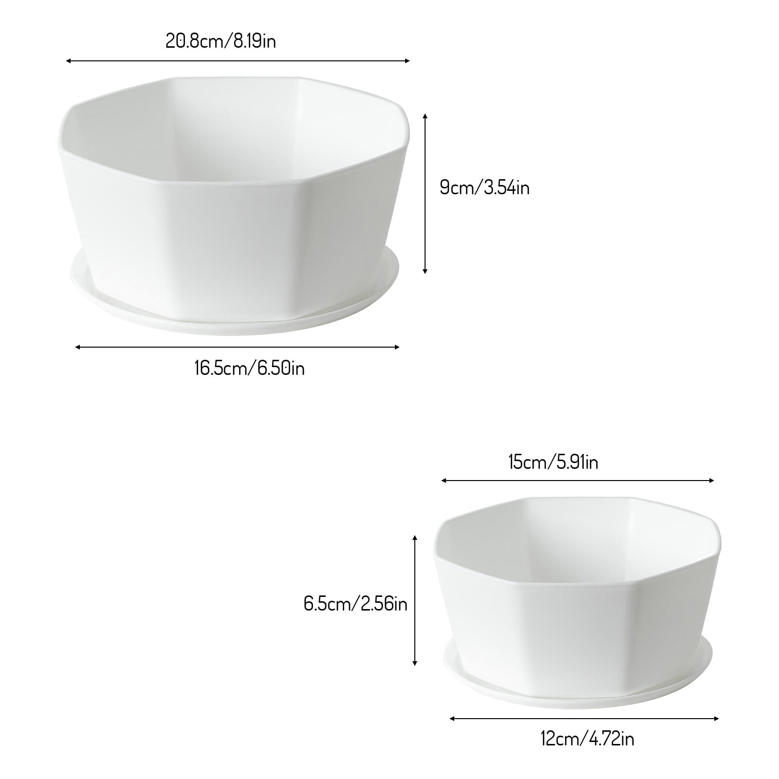White Plastic Shallow Plant Pot, Octagon Bowl Planter Container with Pot Tray for Succulents, Cactus (White/1 Pcs) 5.91x2.56"