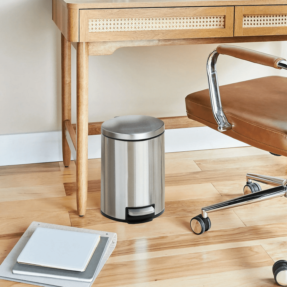Better Homes & Gardens Bathroom Trash Can, 1.3 Gallon Small Stainless Steel Step Garbage Bucket Bin with Soft Close Lid, Silver